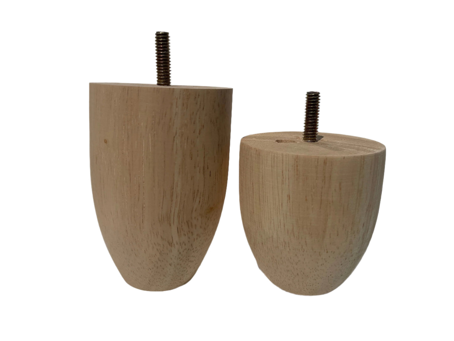 Set of 4 Cone Shaped Legs 3" & 4" Tall x 2-3/4" Diameter Wood Legs with standard 5/16" Hanger Bolts Protruding 1"