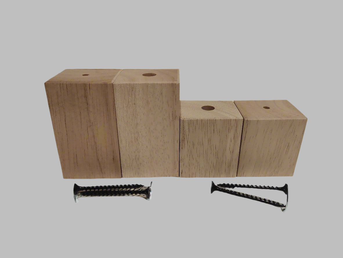 Set of 2 Legs Wood Block Leg Raisers 2" or 3" tall with Countersunk Screw Hole Made for Ikea Shoe Cabinets
