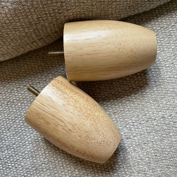 Set of 4 Cone Shaped Legs 3" & 4" Tall x 2-3/4" Diameter Wood Legs with standard 5/16" Hanger Bolts Protruding 1"