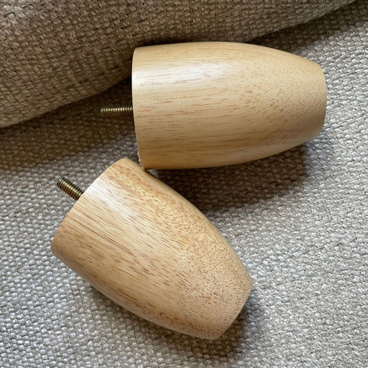 Set of 4 Cone Shaped Legs 3" & 4" Tall x 2-3/4" Diameter Wood Legs with standard 5/16" Hanger Bolts Protruding 1"