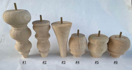 Set of 4 Turned Legs 3.5", 4", 5", 5.5" 6", 6.25", 7.5", & 8" Tall with standard 5/16" Hanger Bolts Protruding 1"
